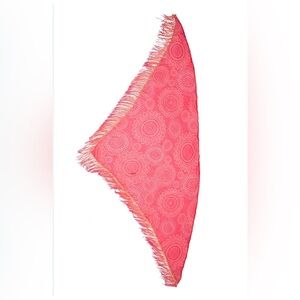 Desigual Pink Fringed Triangle Scarf with Geometric Floral Pattern